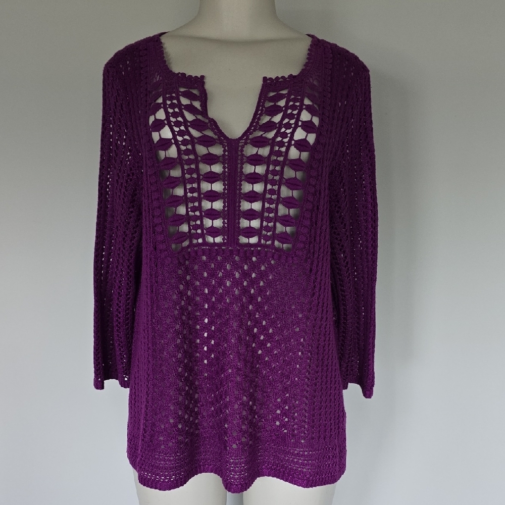 Chico's purple crochet tunic top-3